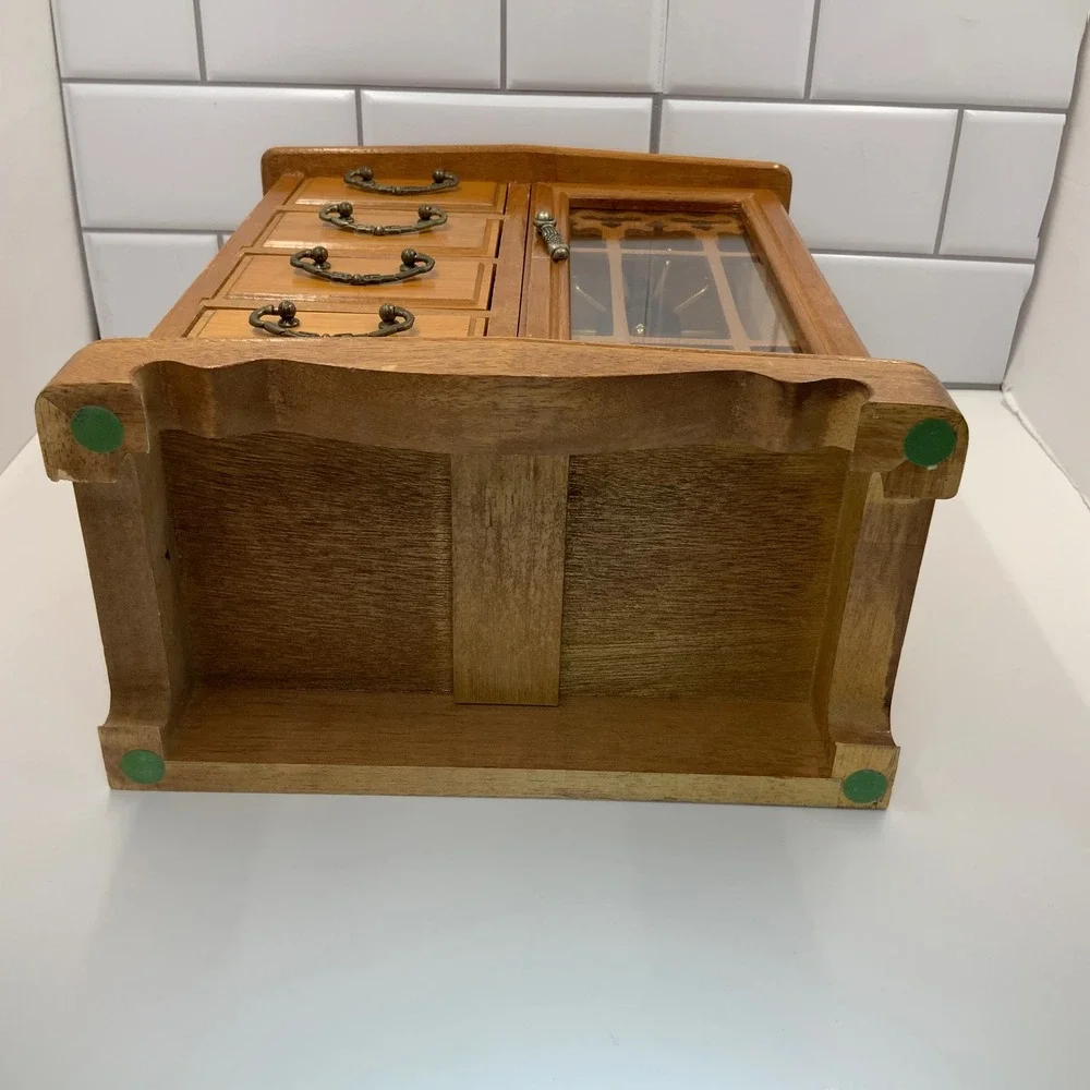 Vintage Wood Jewelry Armoire Chest Box Organizer 11.25x9.75x5.5in